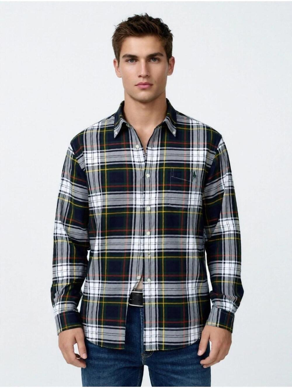 Men Ralph Lauren Polo Button Cotton Long Sleve Shirt Plaid Christmas Holiday L